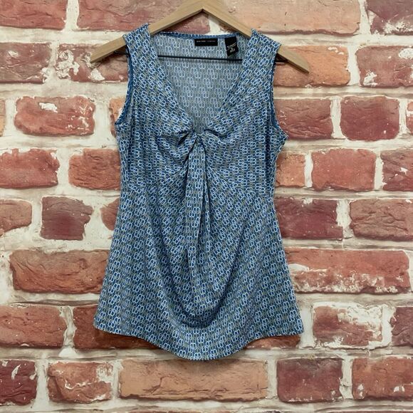 New York & Company Top Shirt Women's Small Blue Multicolor Abstract Popover - Picture 1 of 8